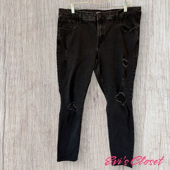 Old Navy Pop Icon Skinny Jeans Women's Black Denim Distressed Mid-Rise. Sz 16 - Picture 1 of 13